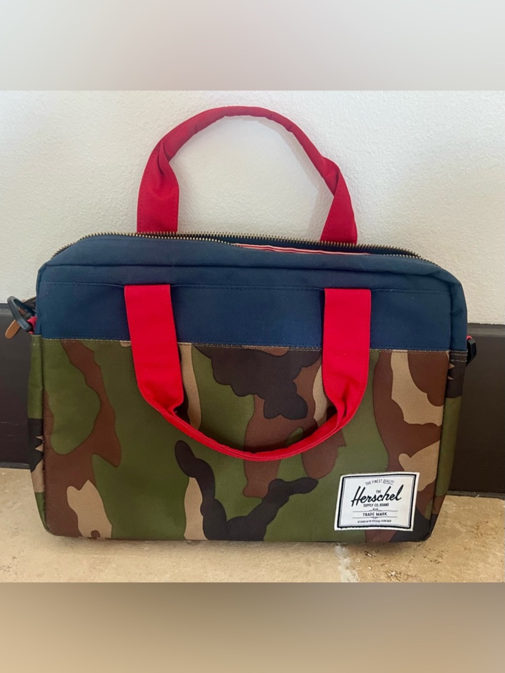 Herschel Supply Company Camo Laptop Briefcase with Navy Top and Red Handles